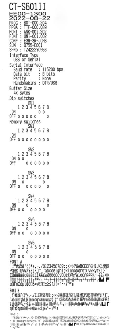 Rapport d'état d'imprimante RS-232