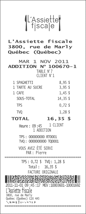 Example of a bill produced by an SRM