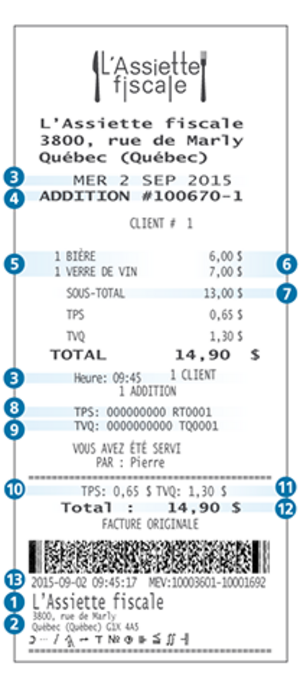Original bill produced using an SRM by the operator of a bar