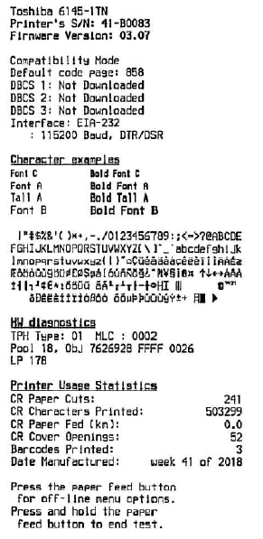 Rapport d'état d'imprimante RS-232