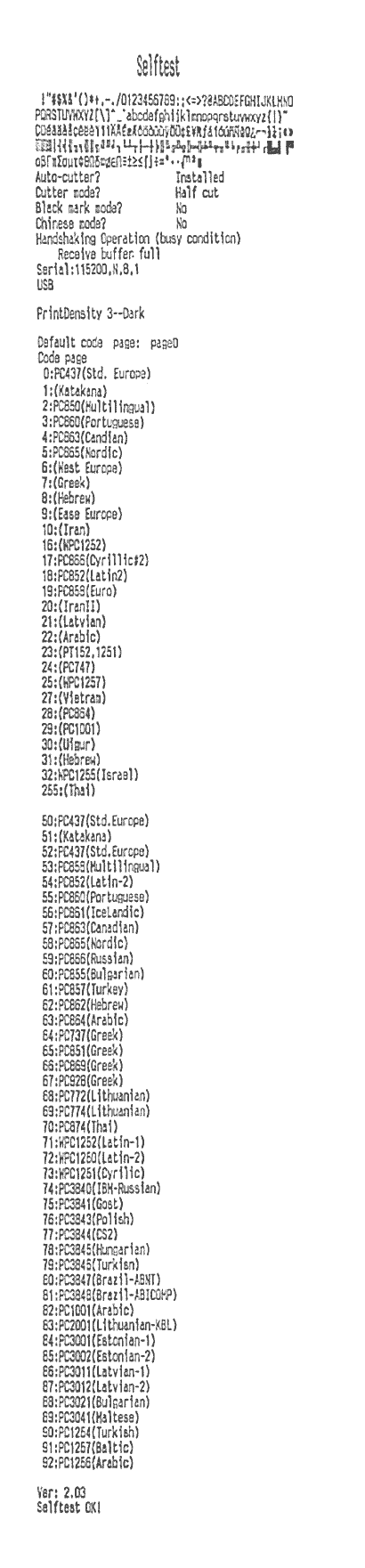 Printer status report RS-232