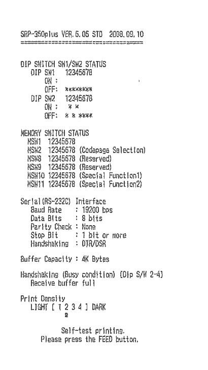 Rapport d'état d'imprimante RS-232