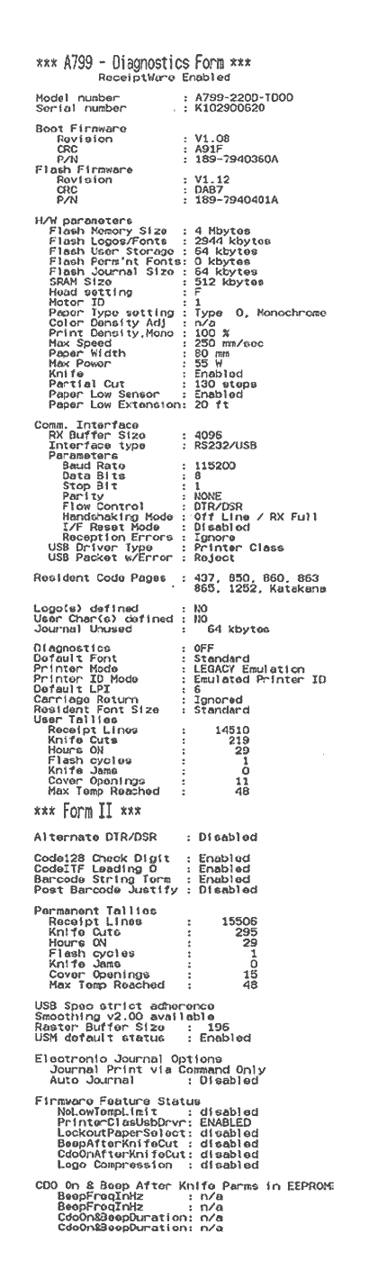 Printer status report RS-232