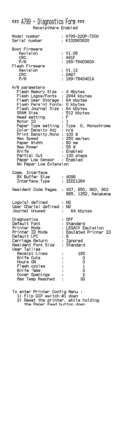 Rapport d'état d'imprimante RS-232