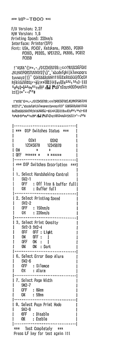 Printer status report RS-232