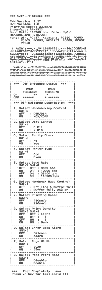 Printer status report RS-232
