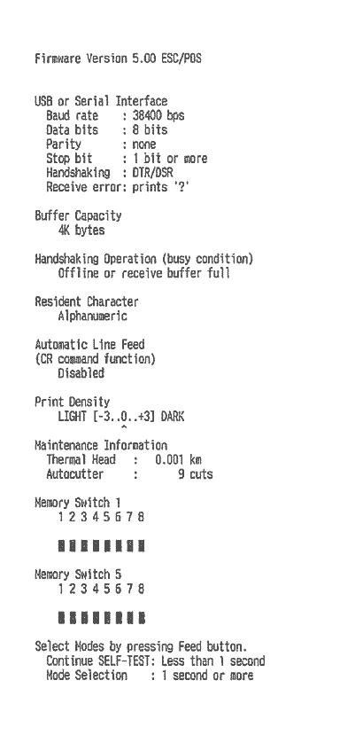 Printer status report RS-232