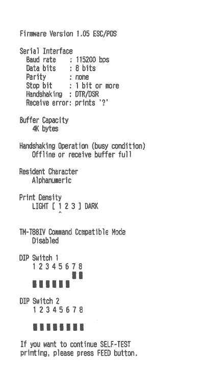 Rapport d'état d'imprimante RS-232