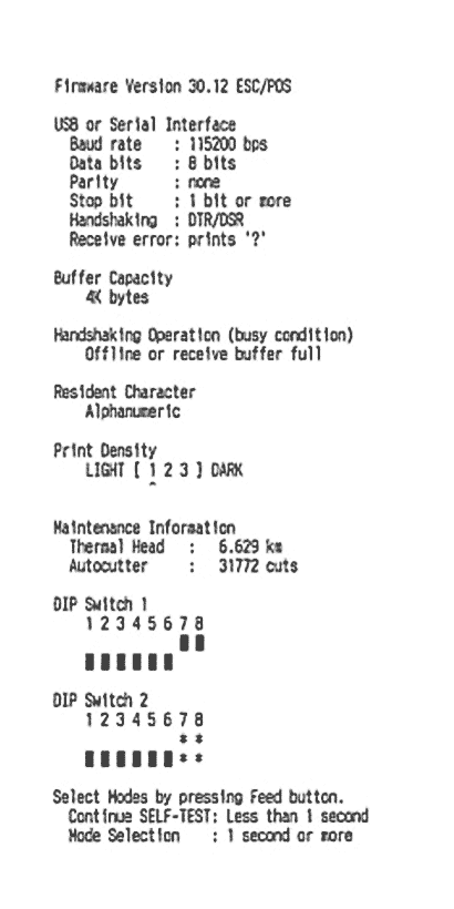 Rapport d'état d'imprimante RS-232