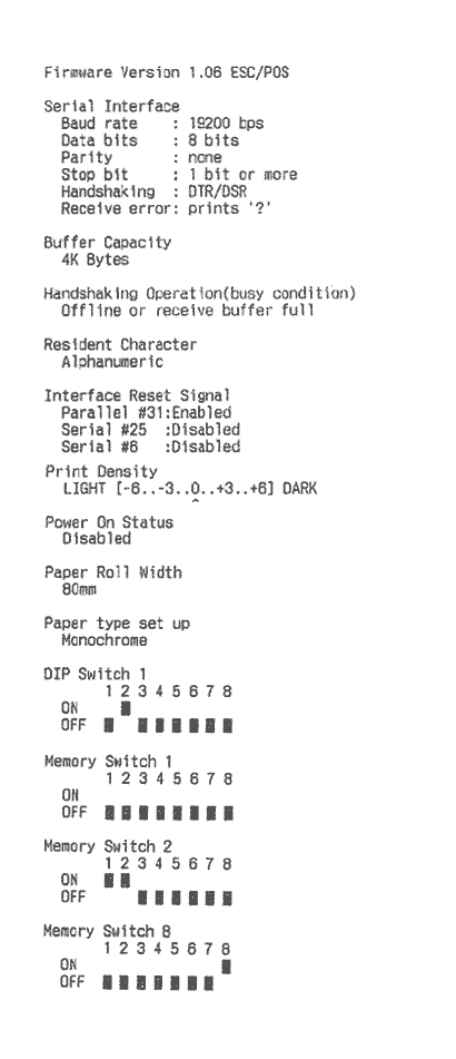 Rapport d'état d'imprimante RS-232