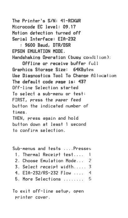 Printer status report RS-232