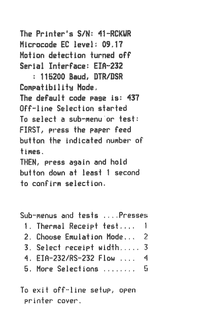 Printer status report RS-232