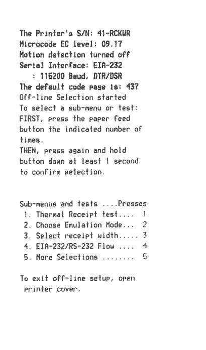 Printer status report RS-232