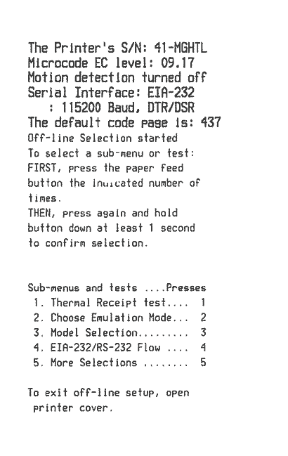 Rapport d'état d'imprimante RS-232