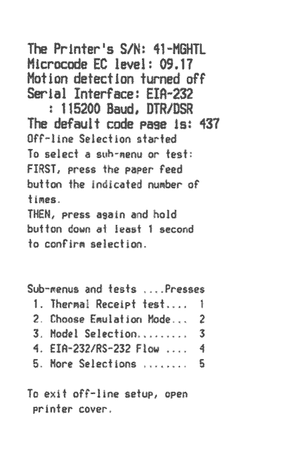 Rapport d'état d'imprimante RS-232