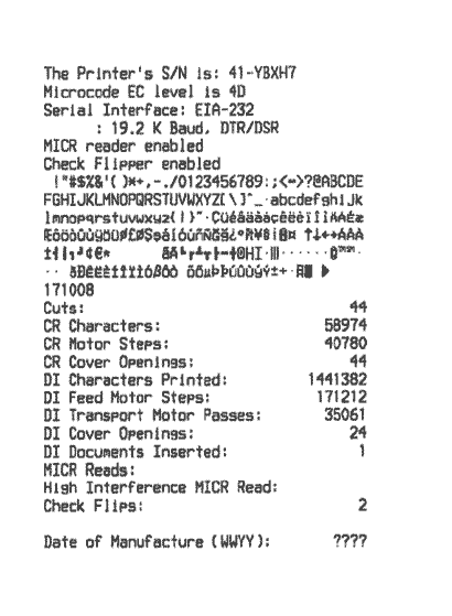 Rapport d'état d'imprimante RS-232