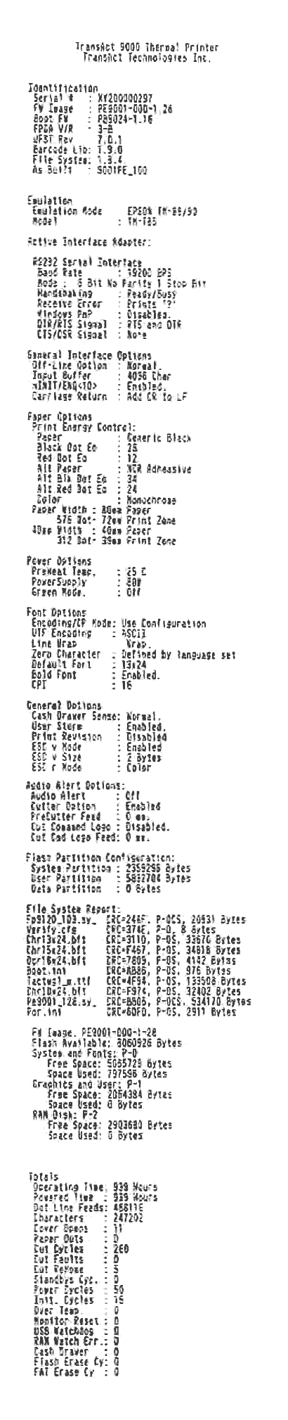Rapport d'état d'imprimante RS-232