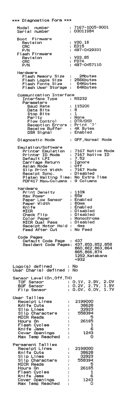 Rapport d'état d'imprimante RS-232