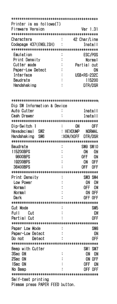 Rapport d'état d'imprimante RS-232