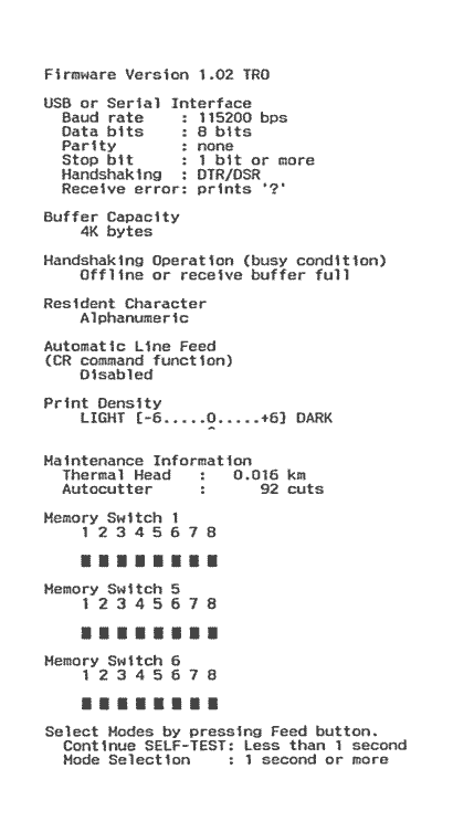 Rapport d'état d'imprimante RS-232