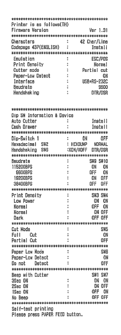 Rapport d'état d'imprimante RS-232