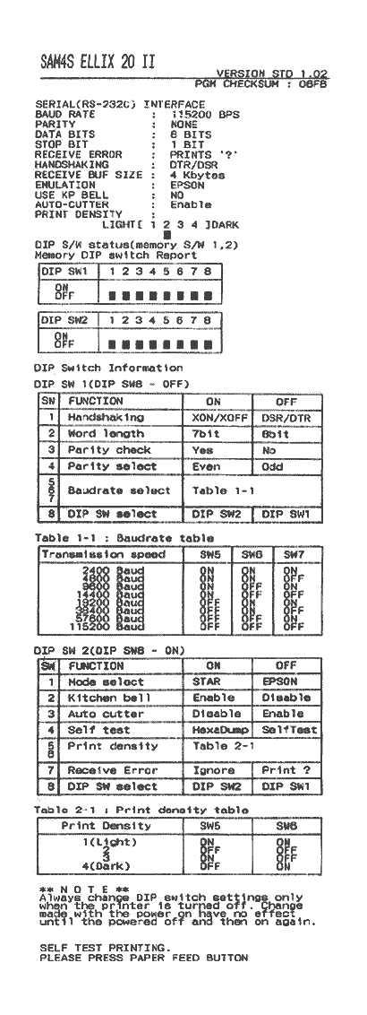 Rapport d'état d'imprimante RS-232