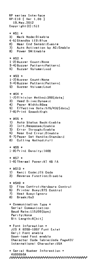 Printer status report RS-232