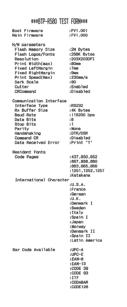 Rapport d'état d'imprimante RS-232