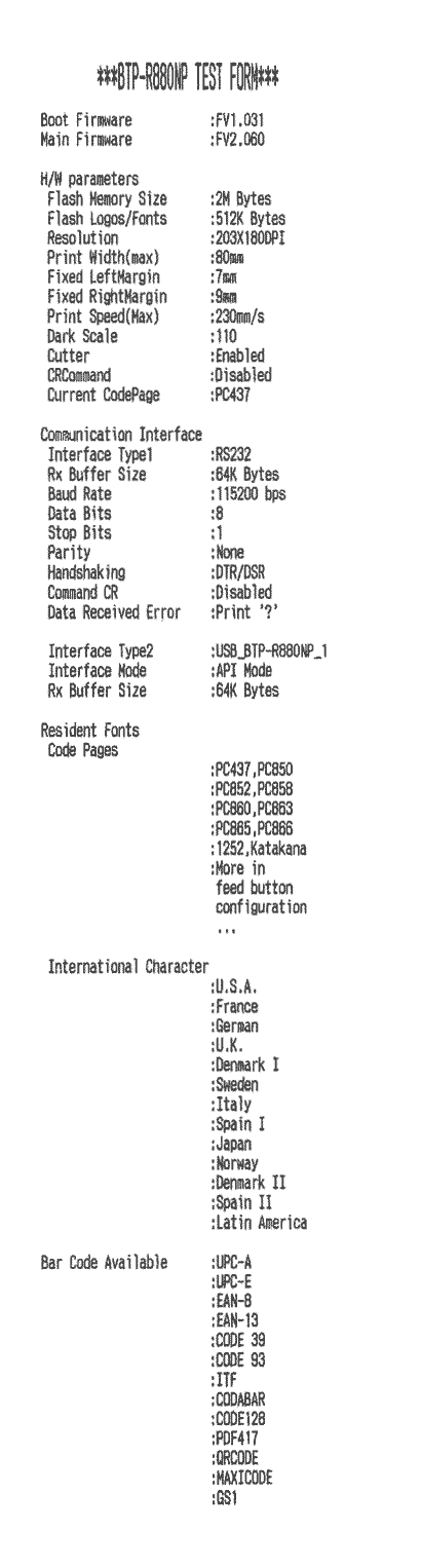 Printer status report RS-232