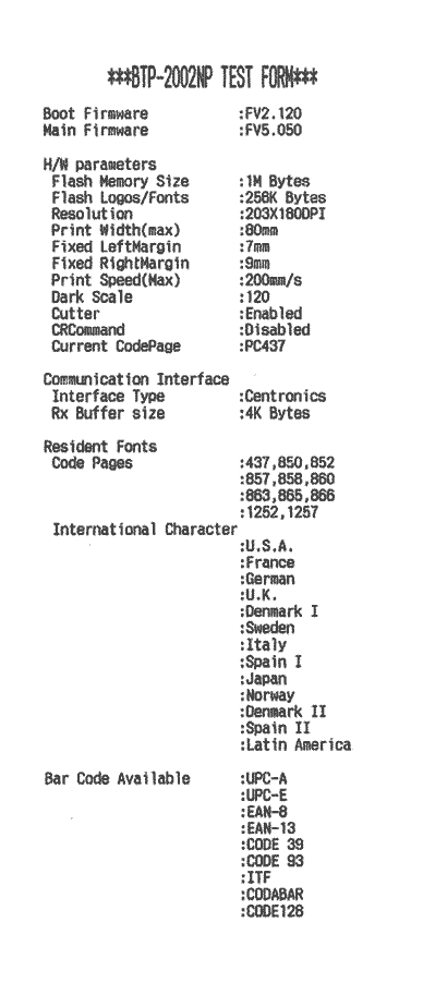 Printer status report RS-232