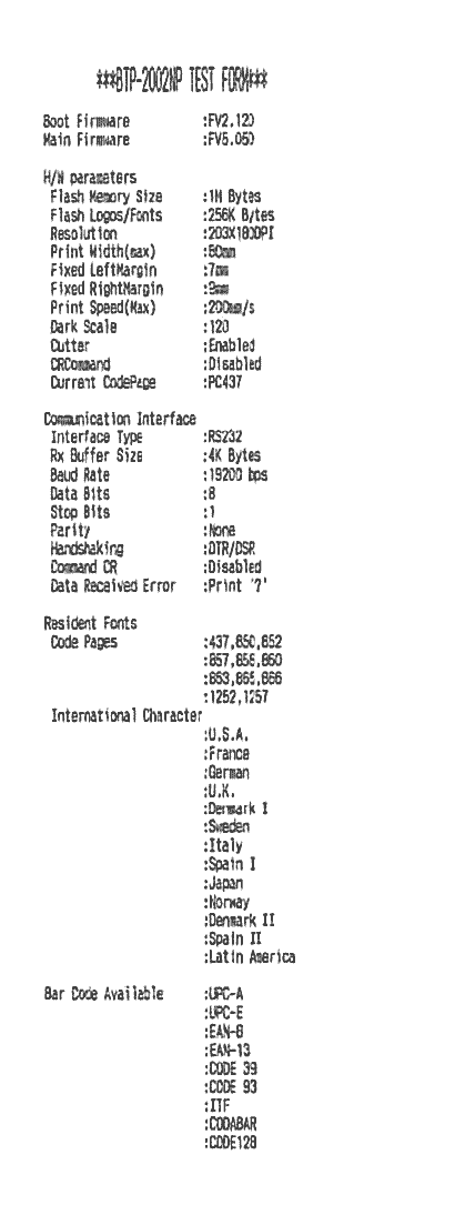 Printer status report RS-232