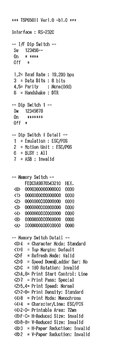 Printer status report RS-232