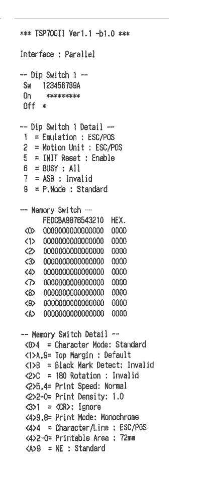 Printer status report RS-232