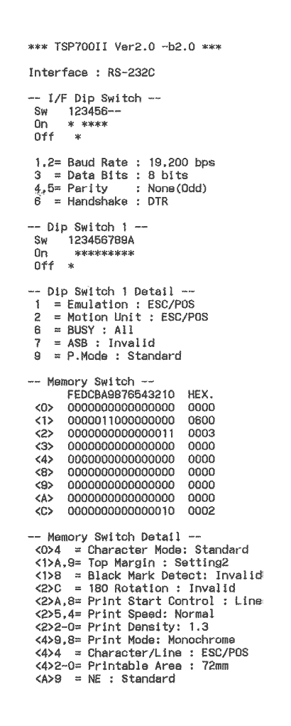 Printer status report RS-232
