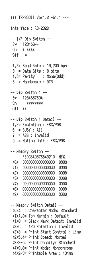 Printer status report RS-232