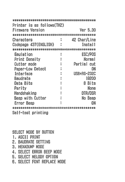 Printer status report RS-232