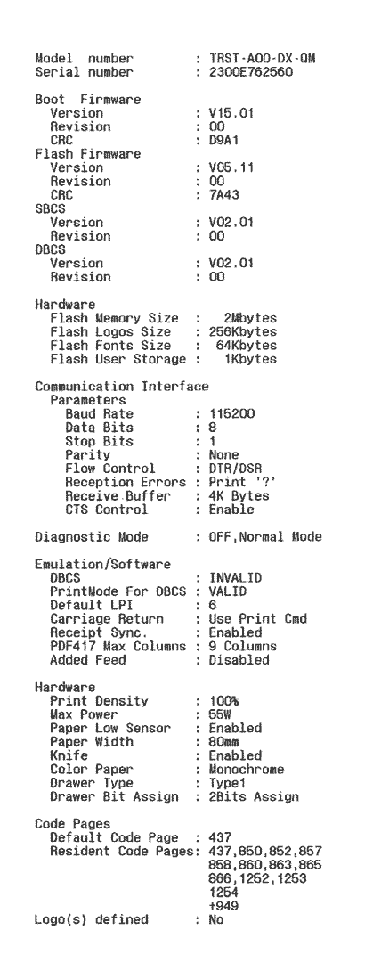 Printer status report RS-232
