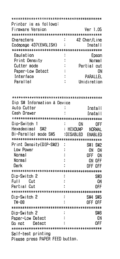 Printer status report RS-232
