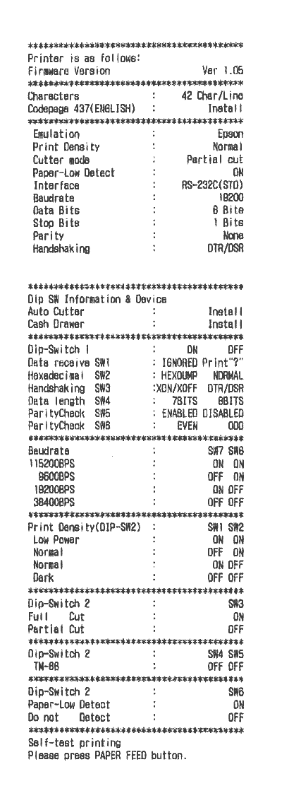 Printer status report RS-232