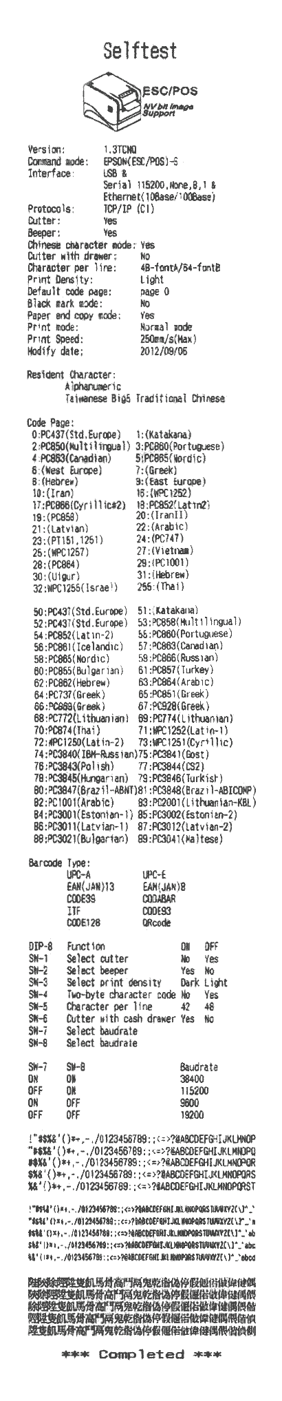 Printer status report RS-232